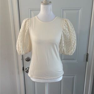 H&M Cream Lace Puff Sleeve Blouse